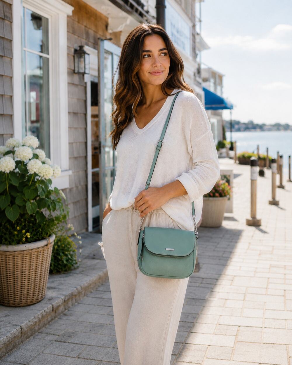 Dana Buchman Sage Green Chain Strap Crossbody Bag Flap Purse
